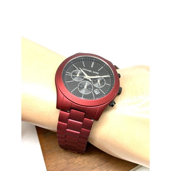 Michael Kors Men's Watch MK9061 Slim Runway Quartz Black Dial Red Steel 44mm - Picture 6 of 14